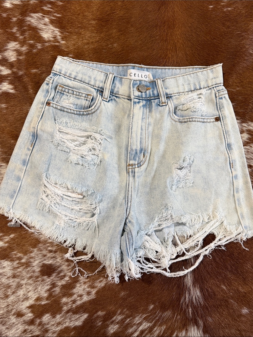 CELLO Light Wash Distressed High-Rise Denim Shorts
